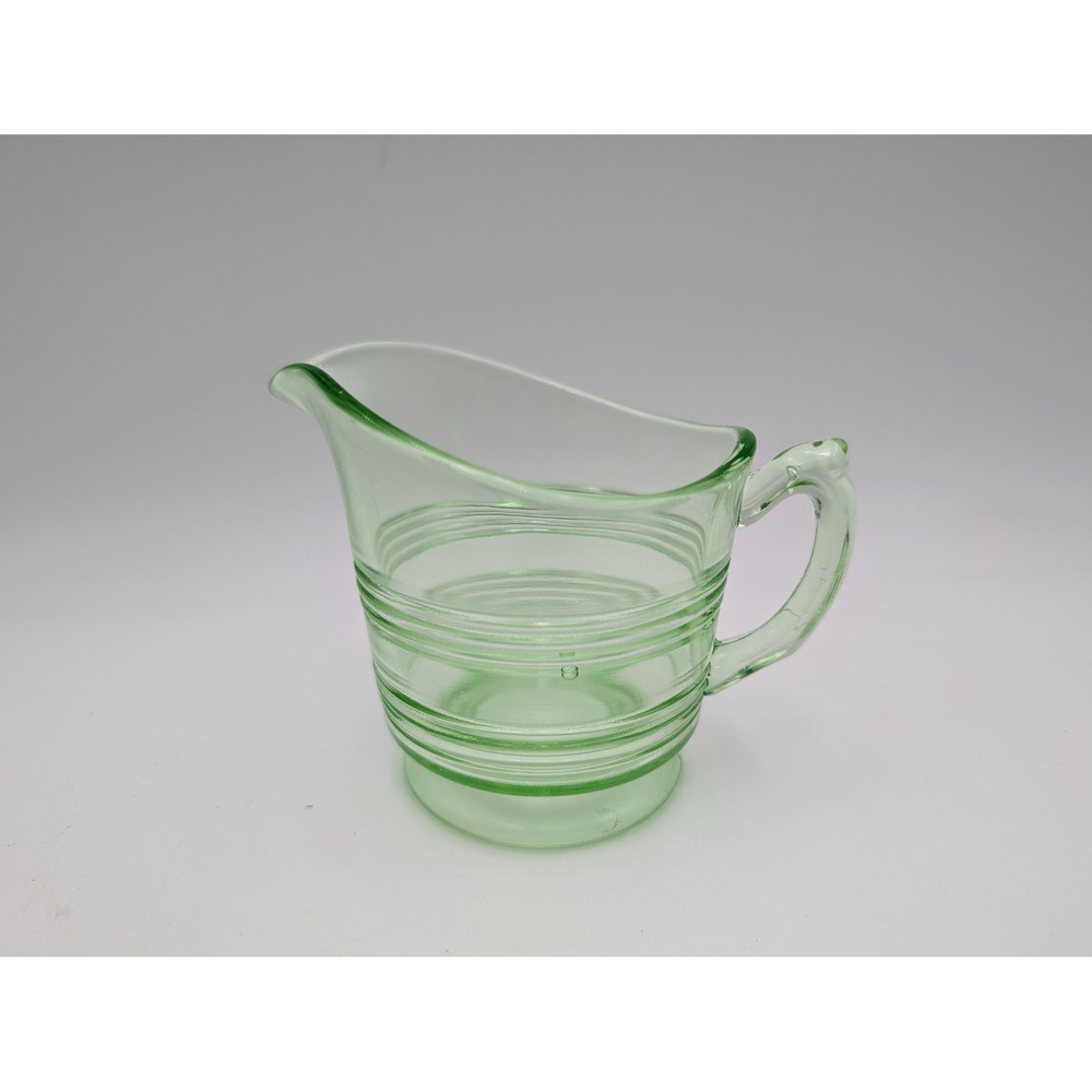 Creamer‎ Green Uranium Depression Glass Banded Rings Ribbed Art Deco
